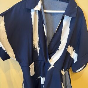 Source Unknown Navy and White Midi Dress